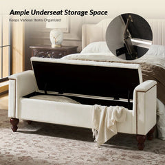 Storage Bench with Two Circular Pillows and Solid Wood Legs