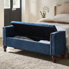 Storage Bench with Two Circular Pillows and Solid Wood Legs