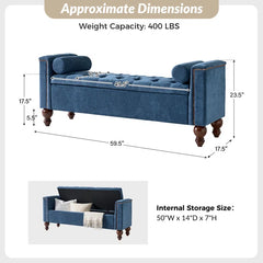 Storage Bench with Two Circular Pillows and Solid Wood Legs