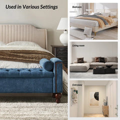 Storage Bench with Two Circular Pillows and Solid Wood Legs