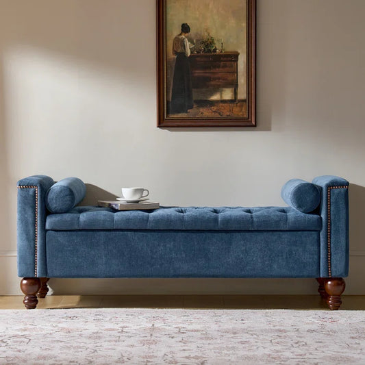 Storage Bench with Two Circular Pillows and Solid Wood Legs