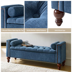 Storage Bench with Two Circular Pillows and Solid Wood Legs