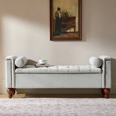 Storage Bench with Two Circular Pillows and Solid Wood Legs