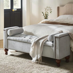 Storage Bench with Two Circular Pillows and Solid Wood Legs
