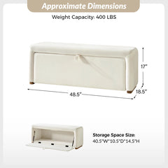 Side-opening Storage Bench with Padded Cushion and Solid Wood Legs