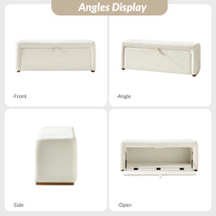 Side-opening Storage Bench with Padded Cushion and Solid Wood Legs