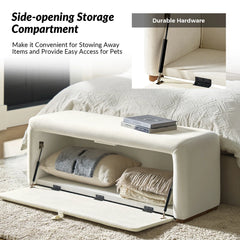 Side-opening Storage Bench with Padded Cushion and Solid Wood Legs