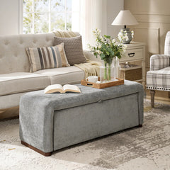 Side-opening Storage Bench with Padded Cushion and Solid Wood Legs