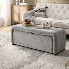 Side-opening Storage Bench with Padded Cushion and Solid Wood Legs