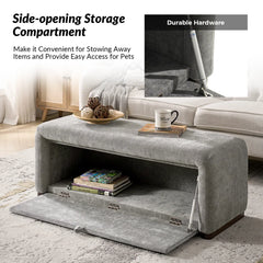 Side-opening Storage Bench with Padded Cushion and Solid Wood Legs