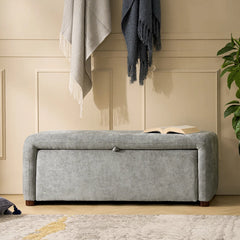 Side-opening Storage Bench with Padded Cushion and Solid Wood Legs