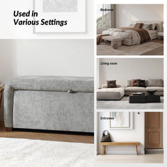 Side-opening Storage Bench with Padded Cushion and Solid Wood Legs