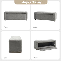 Side-opening Storage Bench with Padded Cushion and Solid Wood Legs