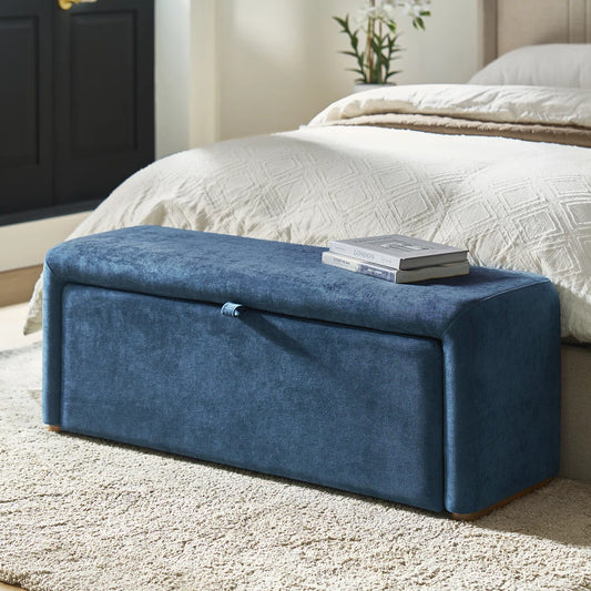 Side-opening Storage Bench with Padded Cushion and Solid Wood Legs