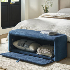 Side-opening Storage Bench with Padded Cushion and Solid Wood Legs