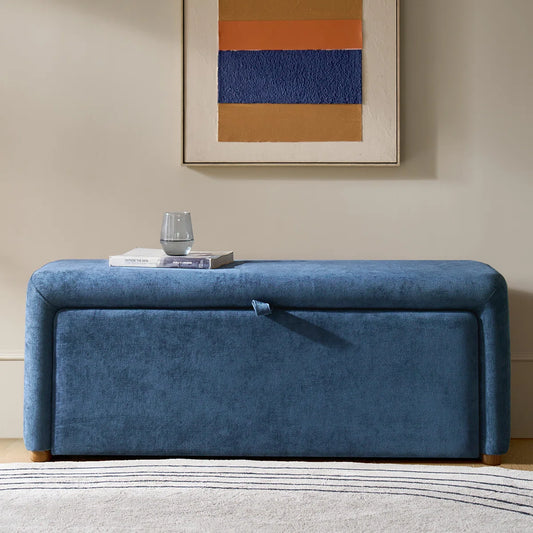 Side-opening Storage Bench with Padded Cushion and Solid Wood Legs