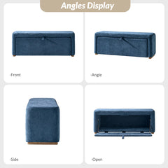 Side-opening Storage Bench with Padded Cushion and Solid Wood Legs