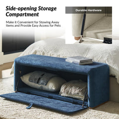 Side-opening Storage Bench with Padded Cushion and Solid Wood Legs