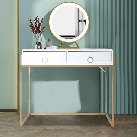 Denerick White Makeup Vanity Dressing Table Writing Desk with 2 Storage Drawers and lighted mirror