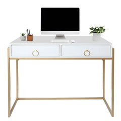 Denerick White Makeup Vanity Dressing Table Writing Desk with 2 Storage Drawers and lighted mirror