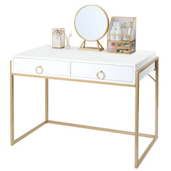 Denerick White Makeup Vanity Dressing Table Writing Desk with 2 Storage Drawers and lighted mirror