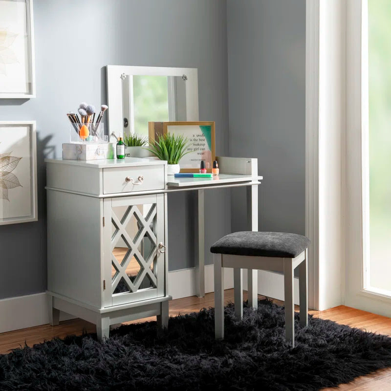 Sherloking Contemporary Vanity Set with Mirror and Padded Matching Stool