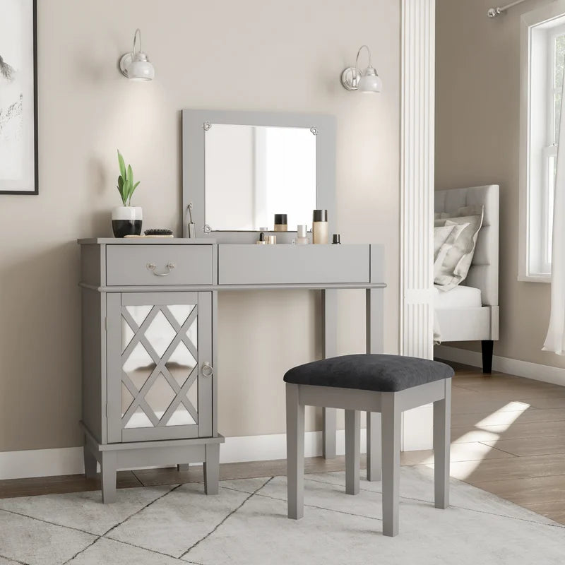 Sherloking Contemporary Vanity Set with Mirror and Padded Matching Stool
