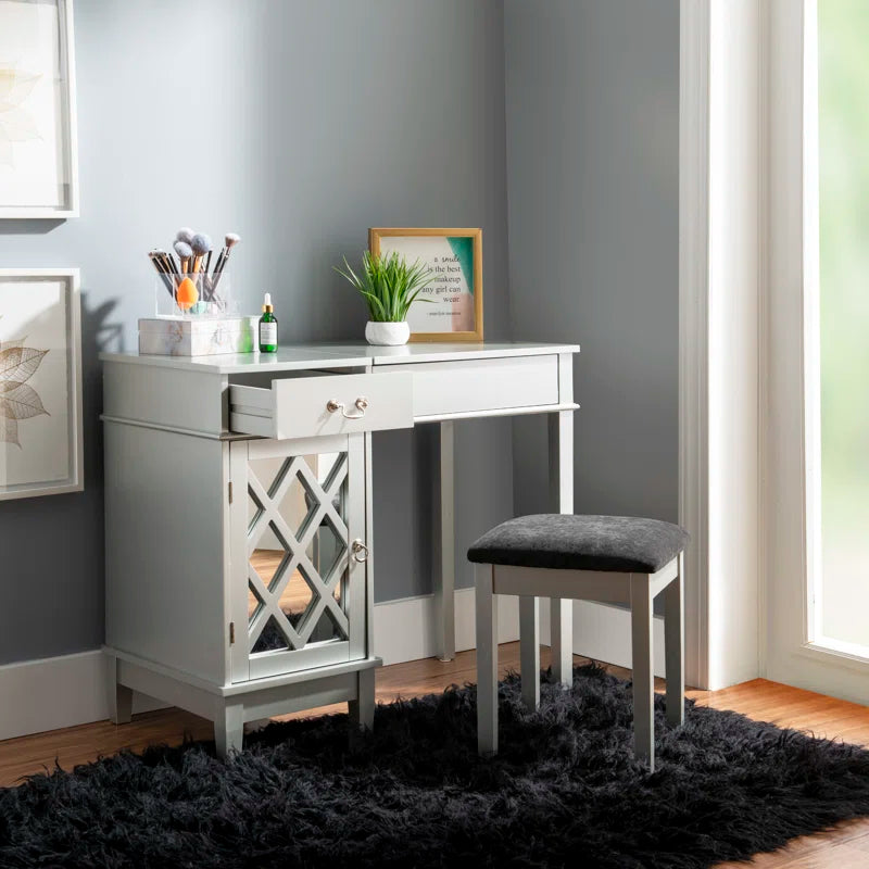 Sherloking Contemporary Vanity Set with Mirror and Padded Matching Stool