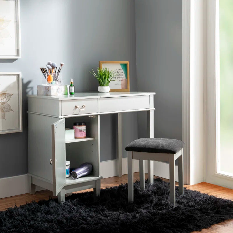 Sherloking Contemporary Vanity Set with Mirror and Padded Matching Stool