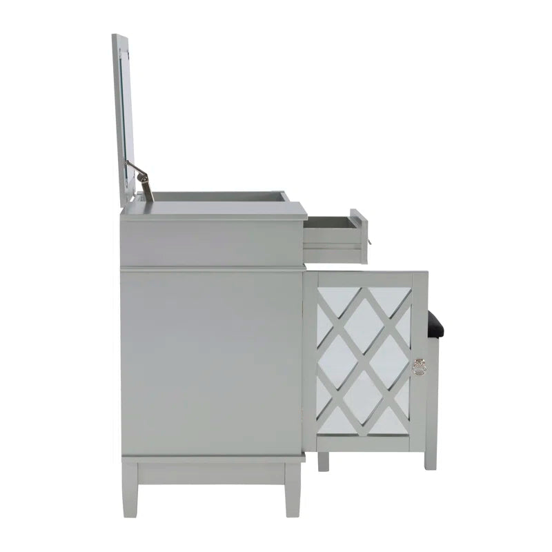 Sherloking Contemporary Vanity Set with Mirror and Padded Matching Stool