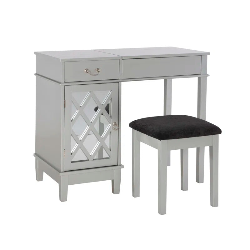 Sherloking Contemporary Vanity Set with Mirror and Padded Matching Stool