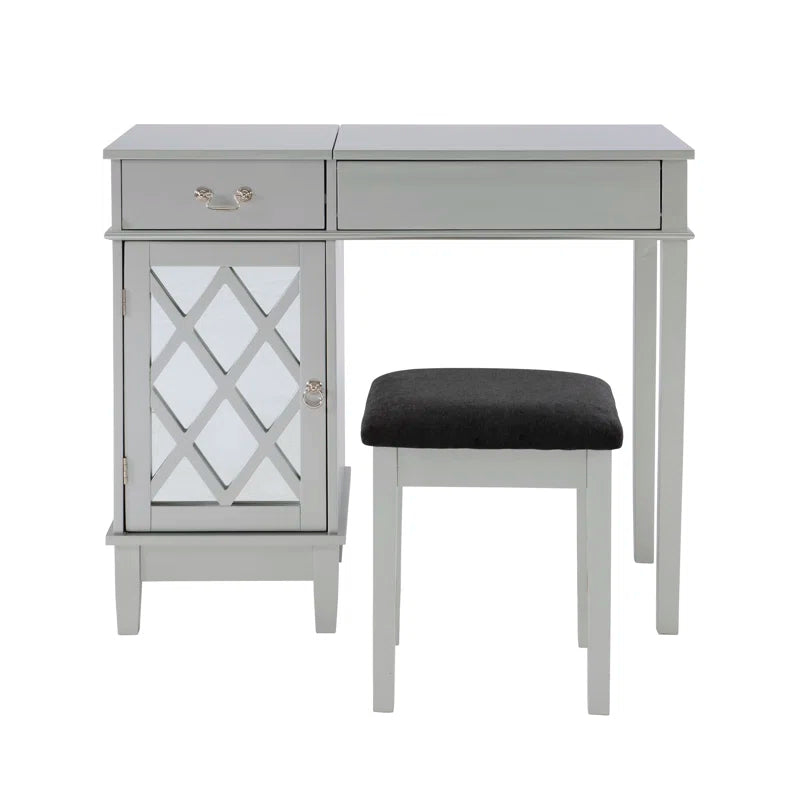 Sherloking Contemporary Vanity Set with Mirror and Padded Matching Stool