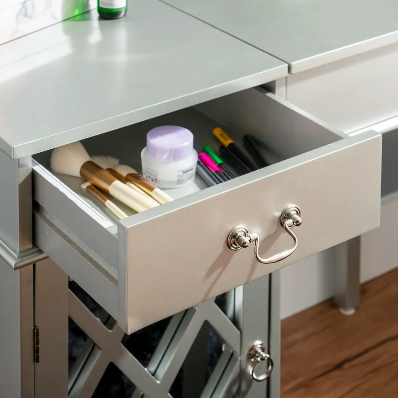 Sherloking Contemporary Vanity Set with Mirror and Padded Matching Stool