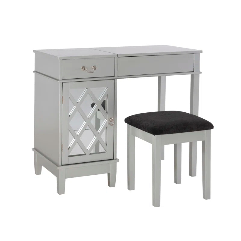 Sherloking Contemporary Vanity Set with Mirror and Padded Matching Stool