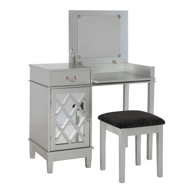 Sherloking Contemporary Vanity Set with Mirror and Padded Matching Stool