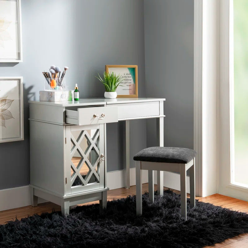 Sherloking Contemporary Vanity Set with Mirror and Padded Matching Stool