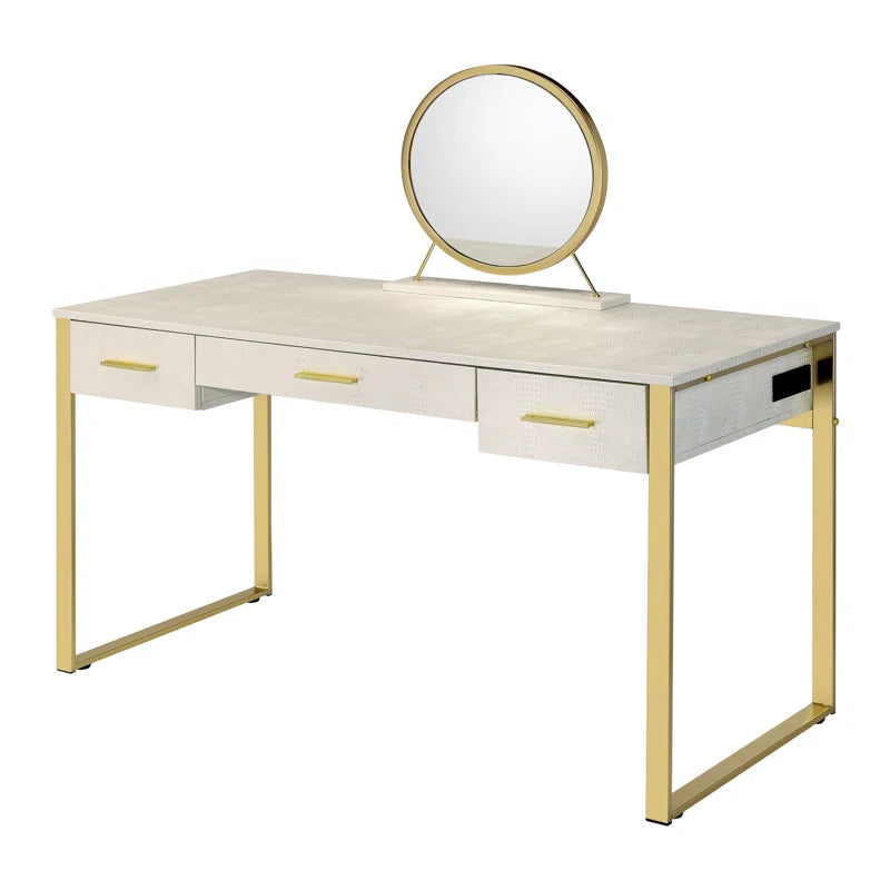 Caviol  3 - Drawer Vanity Desk with Mirror  - Wooden Bazar