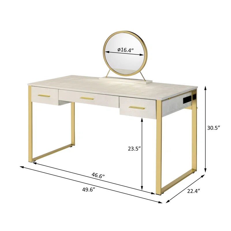 Caviol  3 - Drawer Vanity Desk with Mirror  - Wooden Bazar