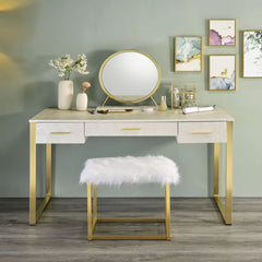 Caviol  3 - Drawer Vanity Desk with Mirror  - Wooden Bazar