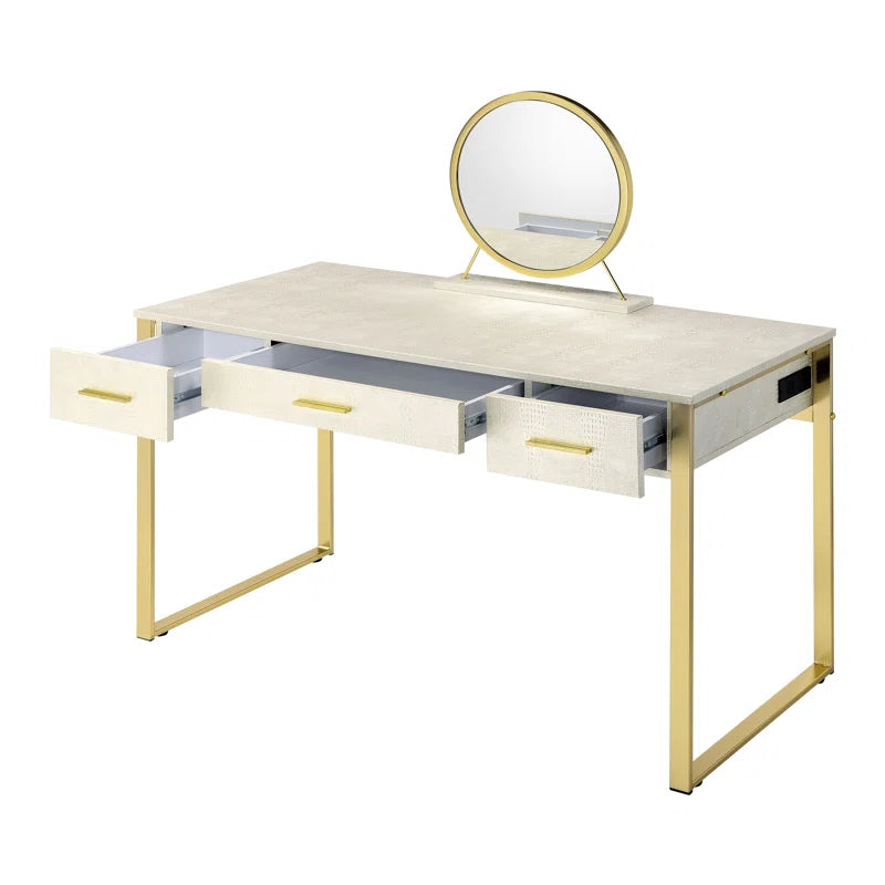 Caviol  3 - Drawer Vanity Desk with Mirror  - Wooden Bazar
