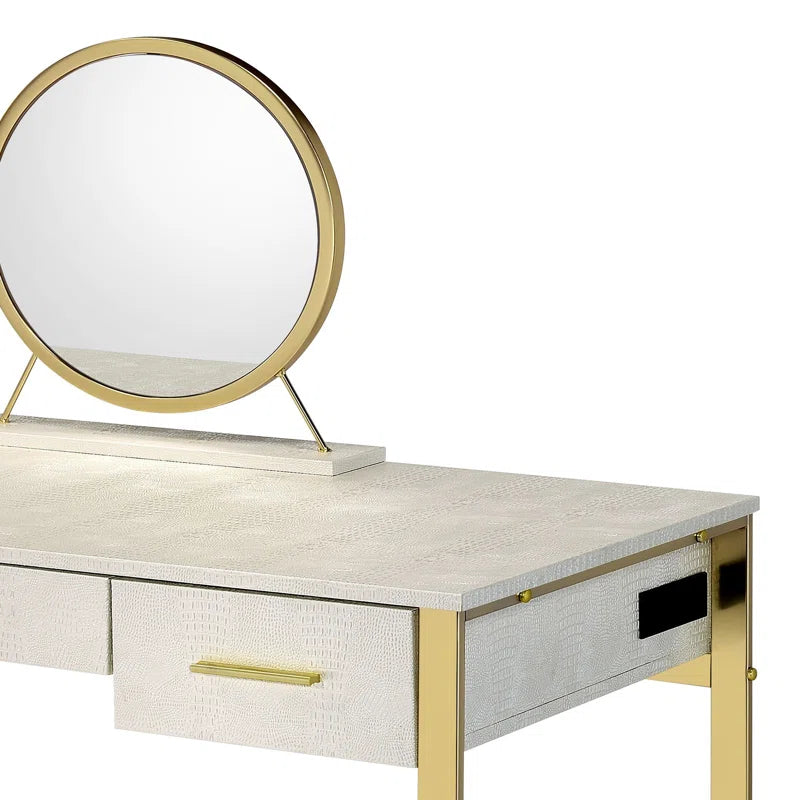 Caviol  3 - Drawer Vanity Desk with Mirror  - Wooden Bazar