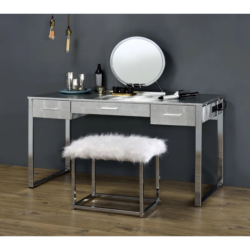 Caviol  3 - Drawer Vanity Desk with Mirror  - Wooden Bazar