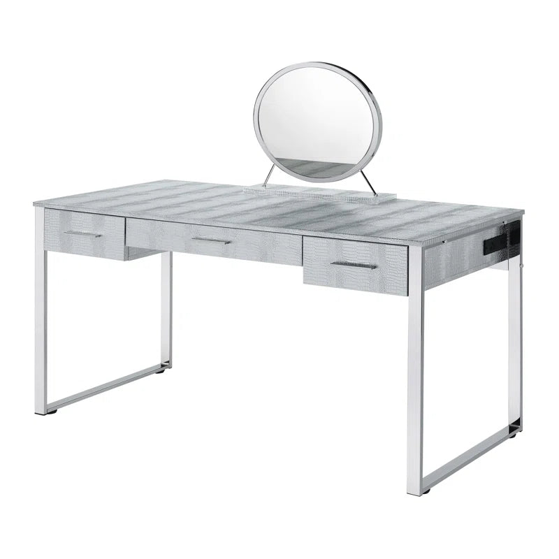 Caviol  3 - Drawer Vanity Desk with Mirror  - Wooden Bazar
