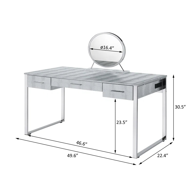 Caviol  3 - Drawer Vanity Desk with Mirror  - Wooden Bazar