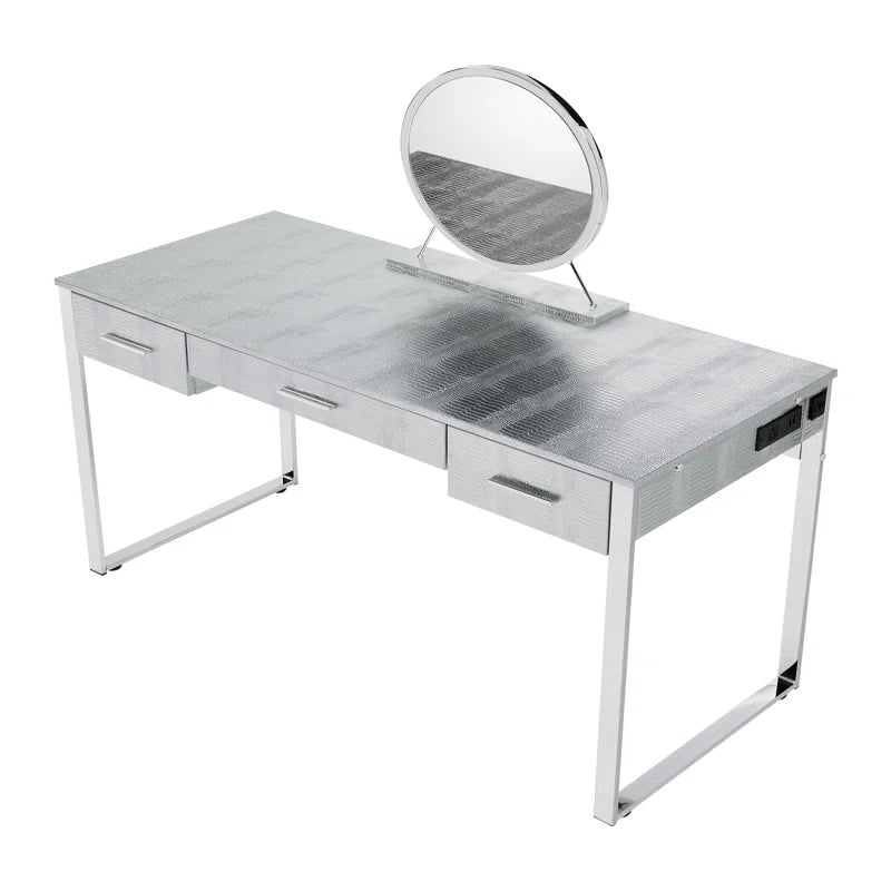Caviol  3 - Drawer Vanity Desk with Mirror  - Wooden Bazar