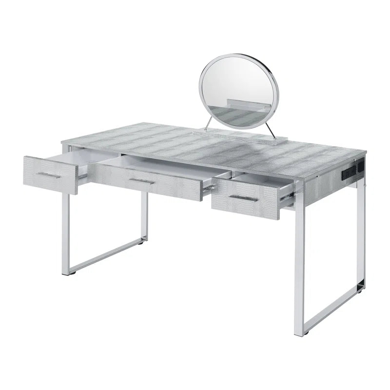 Caviol  3 - Drawer Vanity Desk with Mirror  - Wooden Bazar