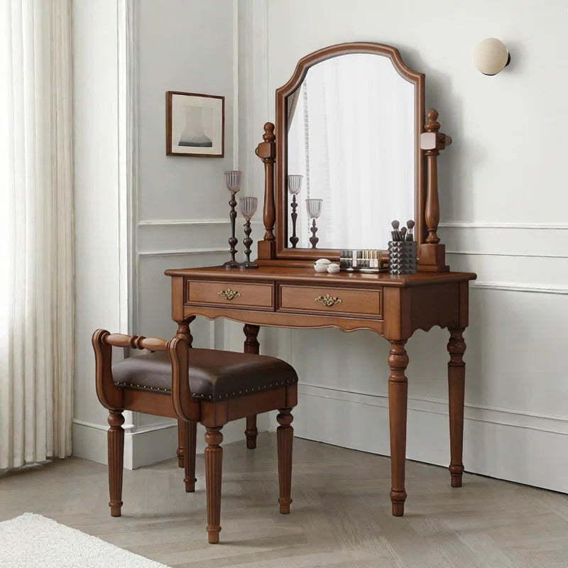 Xsterate Wooden Dressing Table In Walnut Finish - Wooden Bazar