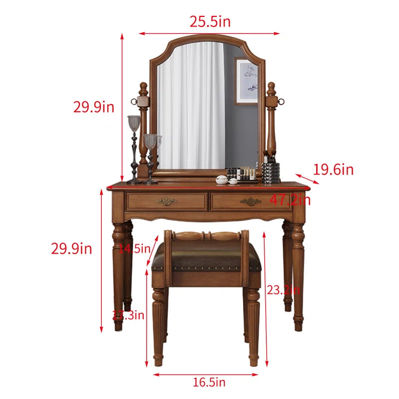 Xsterate Wooden Dressing Table In Walnut Finish - Wooden Bazar