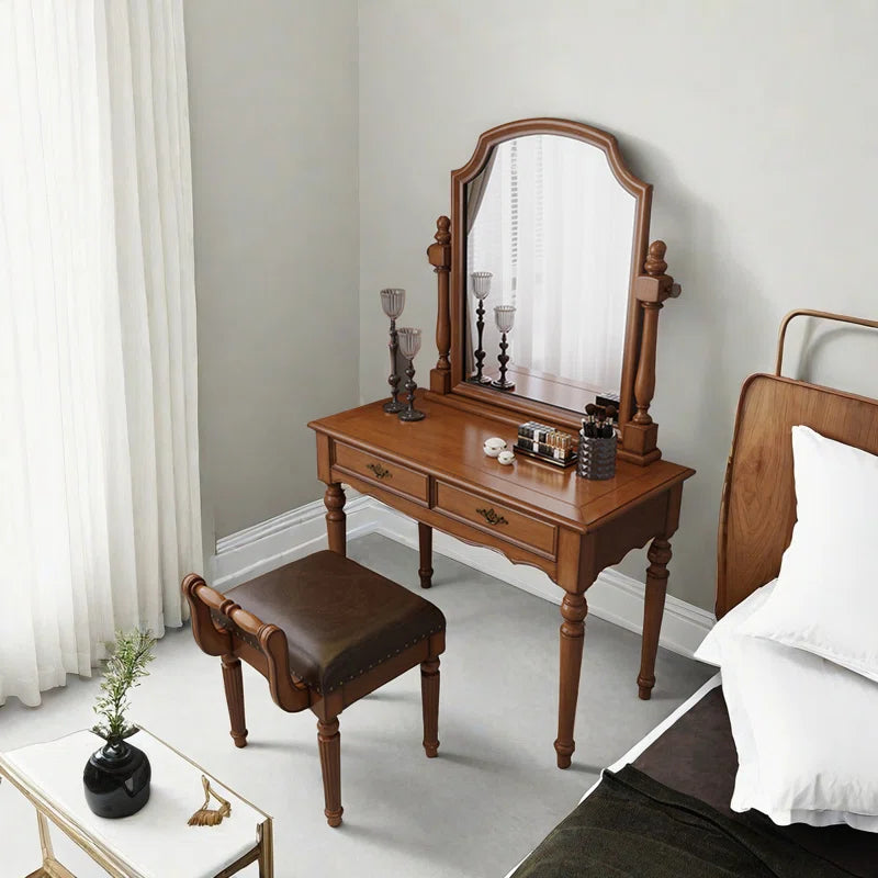 Xsterate Wooden Dressing Table In Walnut Finish - Wooden Bazar