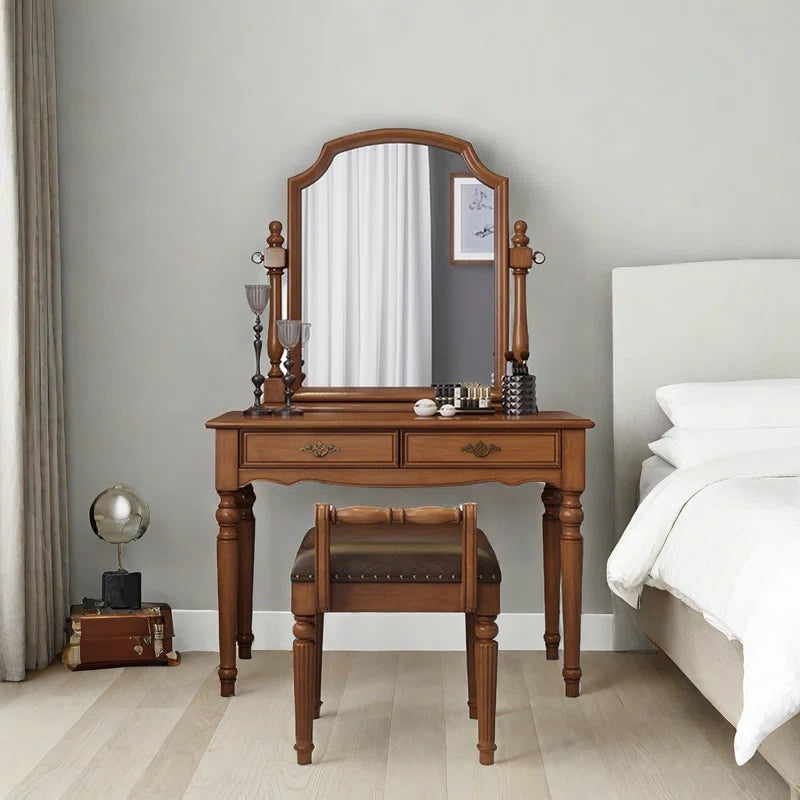 Xsterate Wooden Dressing Table In Walnut Finish - Wooden Bazar